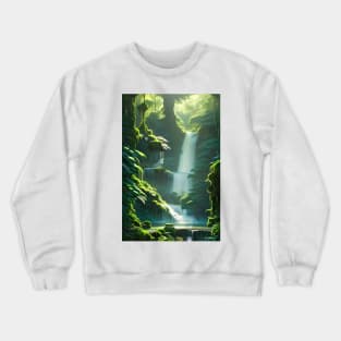 Waterfalls in a Forest Morning Sunshine Crewneck Sweatshirt